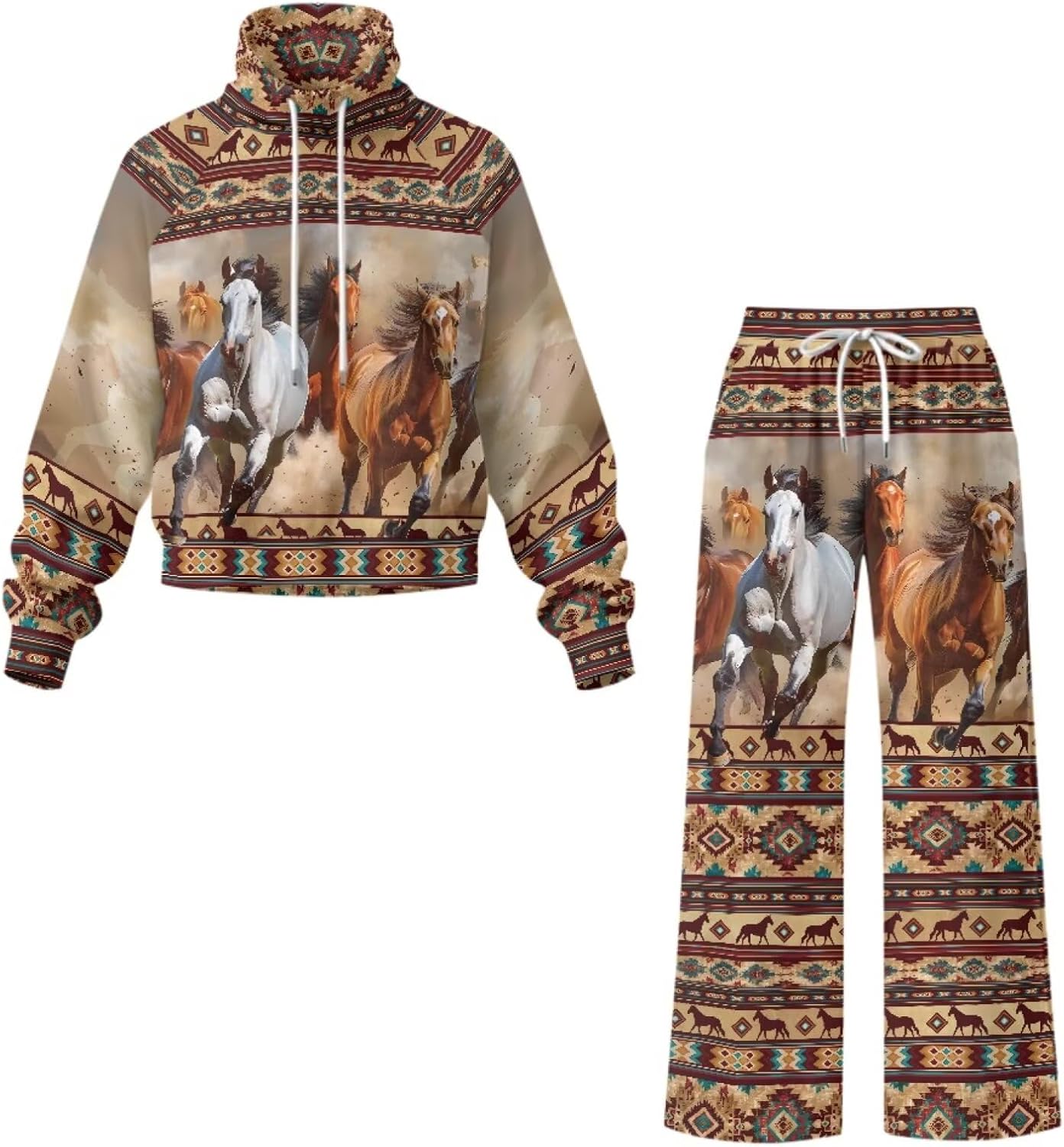 Fall Outfits 2 Piece Sets for Women XS-XL Sweatsuits Hooded Sweatshirt and Wide Leg Pants