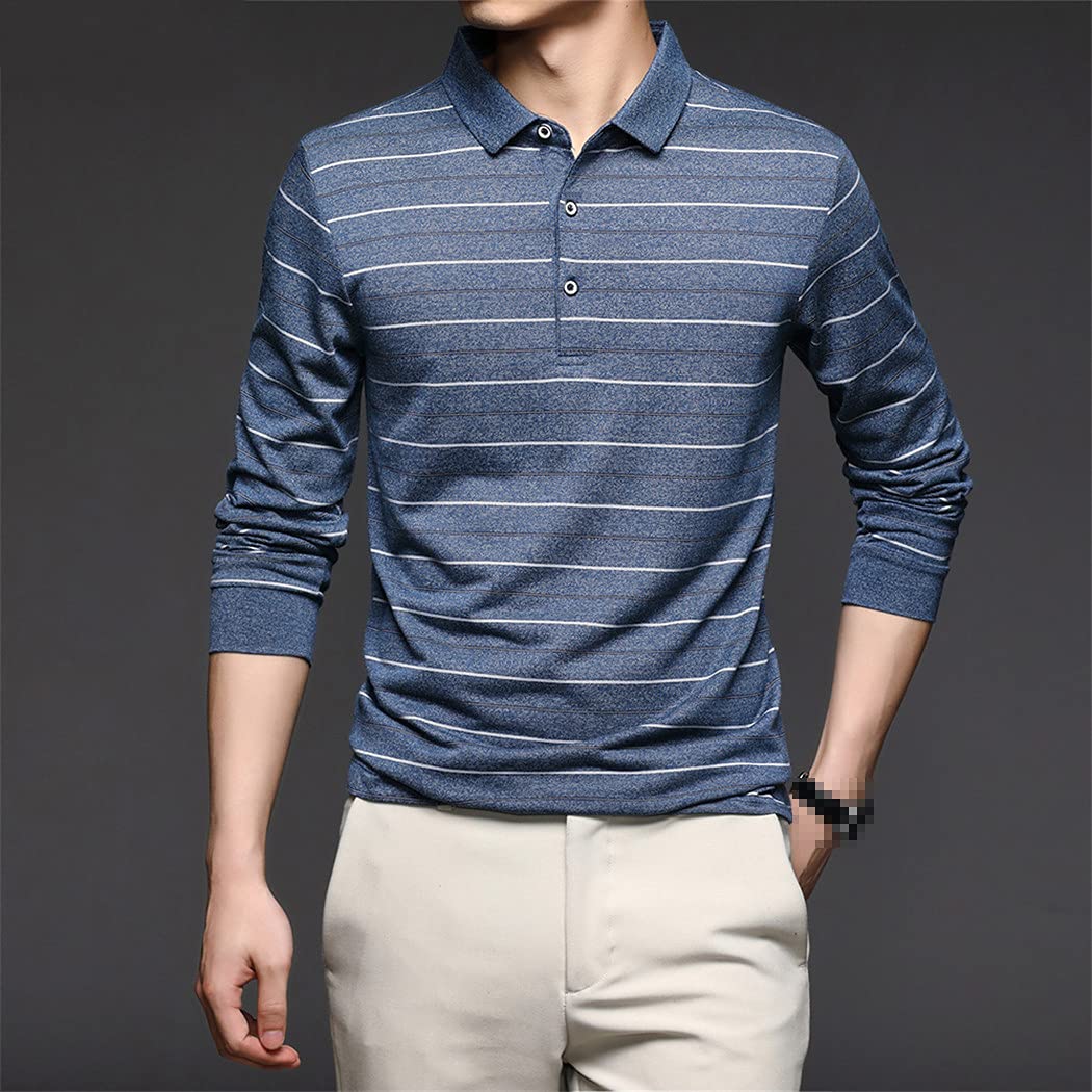 Uomini Plain Polo Shirt A Righe Casual Manica Lunga Top Abbigliamento