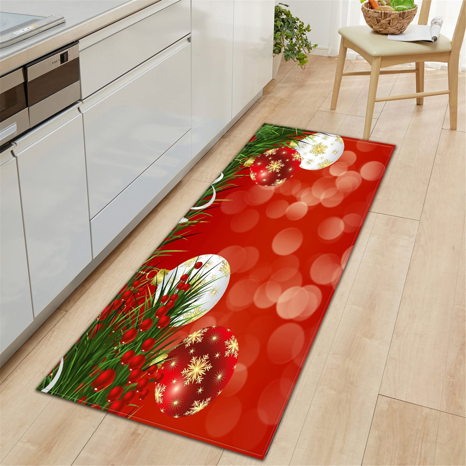 Tappeto Cucina Natalizio Lavabile Poliestere Tappeti Runner Lavabile in Lavatrice Zerbino 3D Rosso Antiscivolo Morbido Tappetino per Bagno Soggiorno Camera da Letto,2,60x180cm/23.6"x70.8"