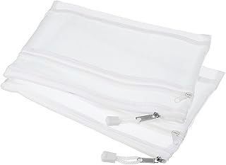 MECCANIXITY Bolsas de malla con cremallera, de nailon A5, de doble capa, con cremallera, bolsillos organizadores para viajes, accesorios de oficina, color blanco, paquete de 6