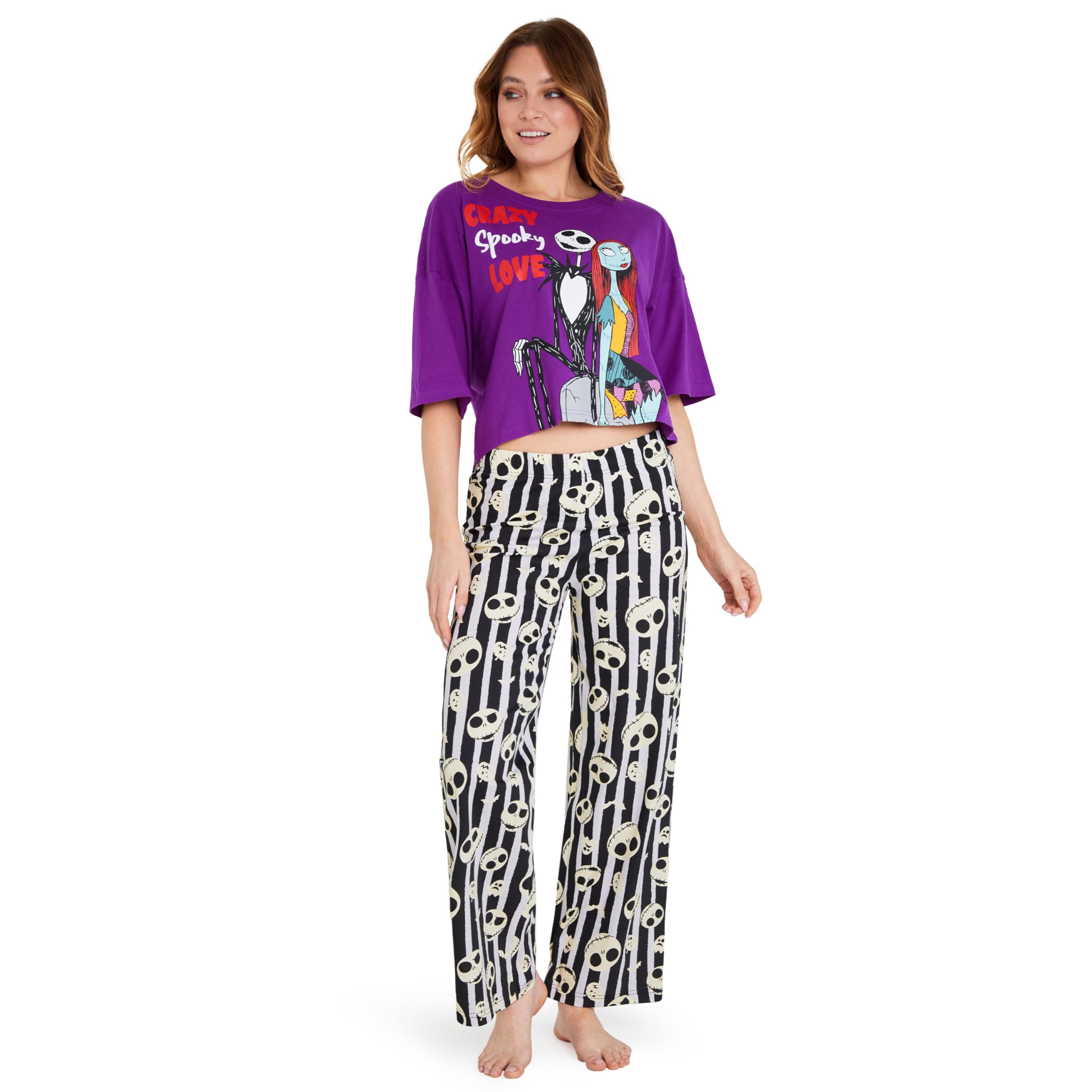 Disney Women's Purple/White Jack Stitch Pyjamas Set, Cosy Nightwear Long Pjs Comfy Loungewear For Adults Teenagers, Stitch Gifts For (, Xl)