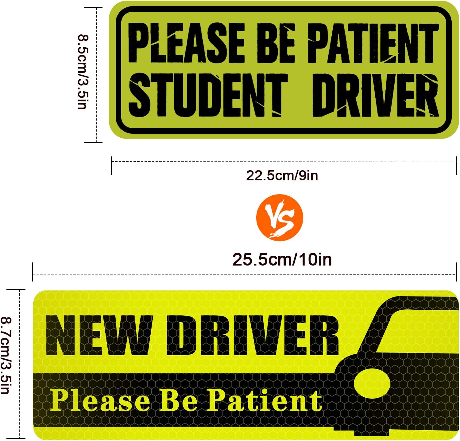 QSUM New Driver Magnet Safety Sign for car, Learner Please be Patient 3Pcs 10x3.5inch Highly Reflective Magnet Rookie Sticker for Novice or Beginner (Black)