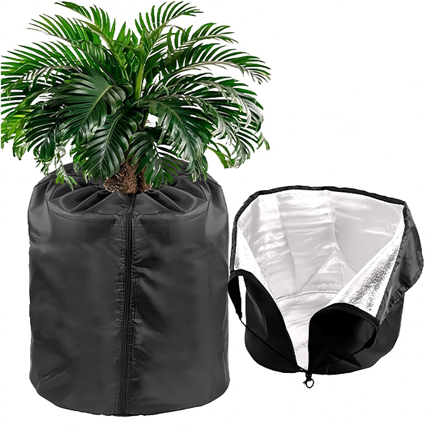 2 Pcs Plant Winter Protective Basin Cover, Frost-Proof Winter Potted Plant Cover, with Drawstring and Zipper, Outdoor Fruit Trees, Bonsai Plants, Shrubs, 45x50cm