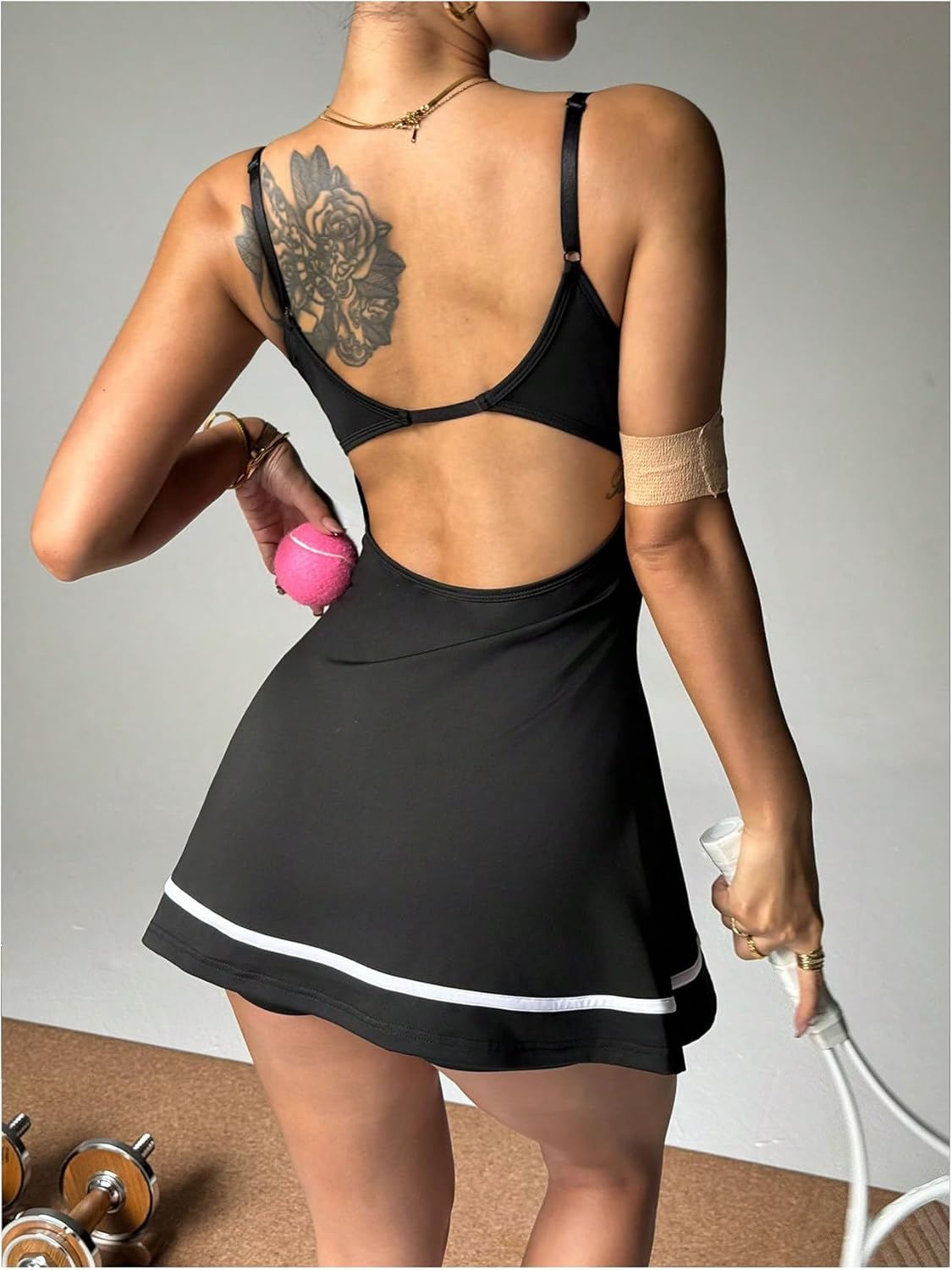 SweatyRocks Women's Tennis Dress with Built in Shorts Spaghetti Strap Backless Workout Athletic Mini Dress - Image 2