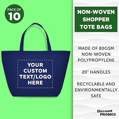 Miniatura 10 de Juego de 10 bolsas de mano no tejidas con cremallera, texto personalizable, logotipo, bolsillo de malla, con cremallera, reciclables, reutilizables,