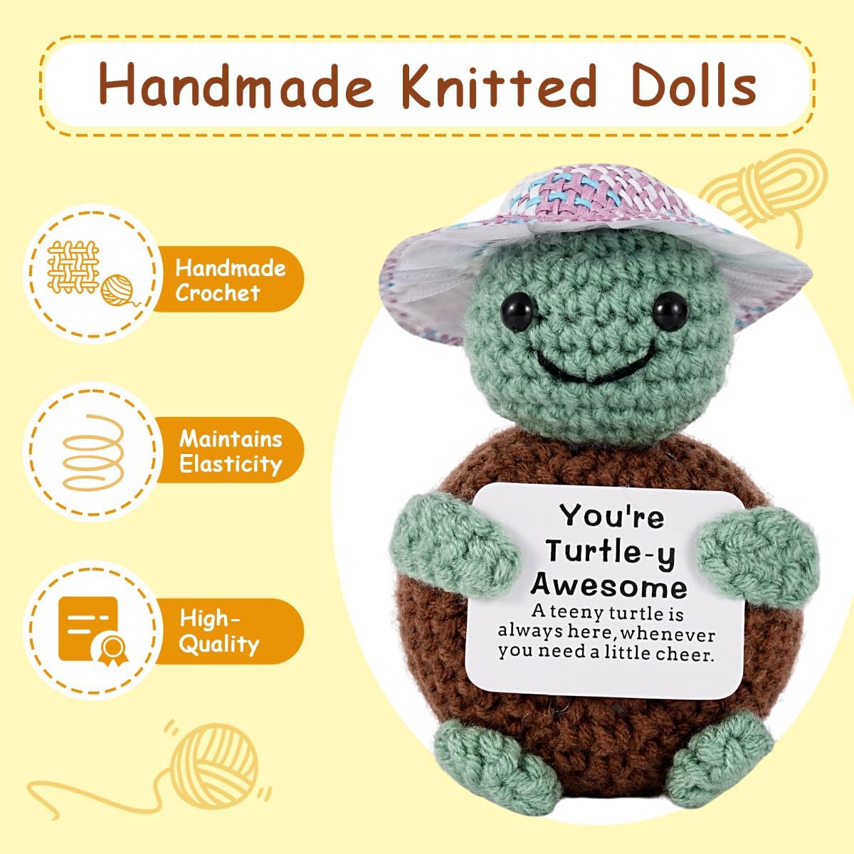 Gifts for Him Her, Positive Crochet Animals, Card Conten: You're Turtle-y, Awesome A Teeny Turtle is Always Here, Whenever You Need a Little Cheer, Encouragement Gifts for Women Men