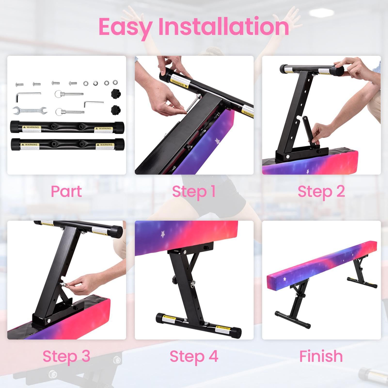 Balance Beam - Trave da ginnastica per bambini, regolabile in altezza, 5 | Trave d'equilibrio per bambini, 180 cm, con base antiscivolo, regolabile in altezza in 5 posizioni, allenamento per