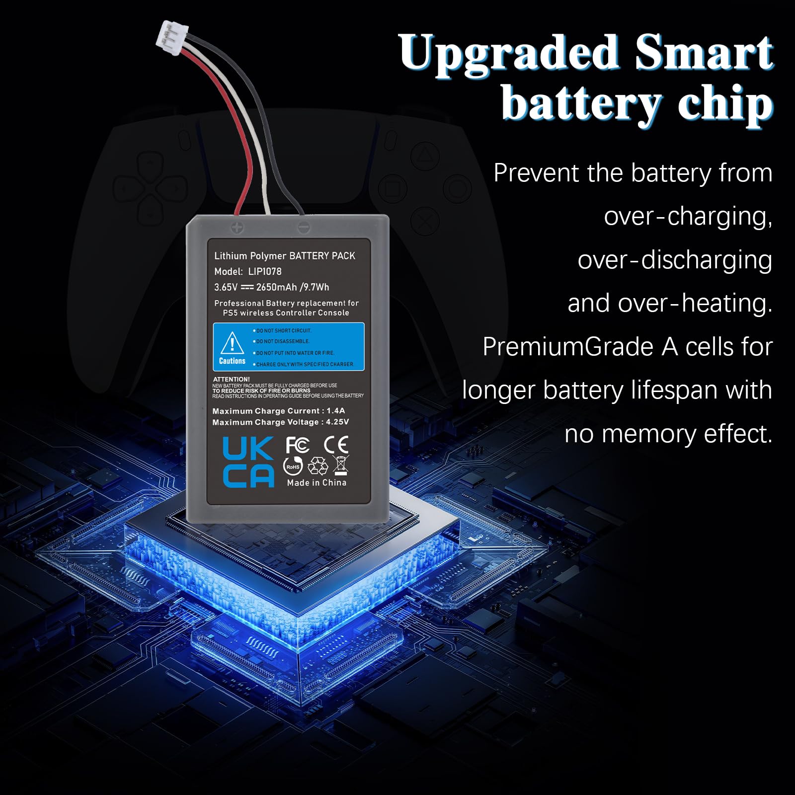 Pickle Power 2 X 2650mAh LIP1078 Batteria per Sony Playstation 5 DualSense CFI-ZCT1W Wireless Controller