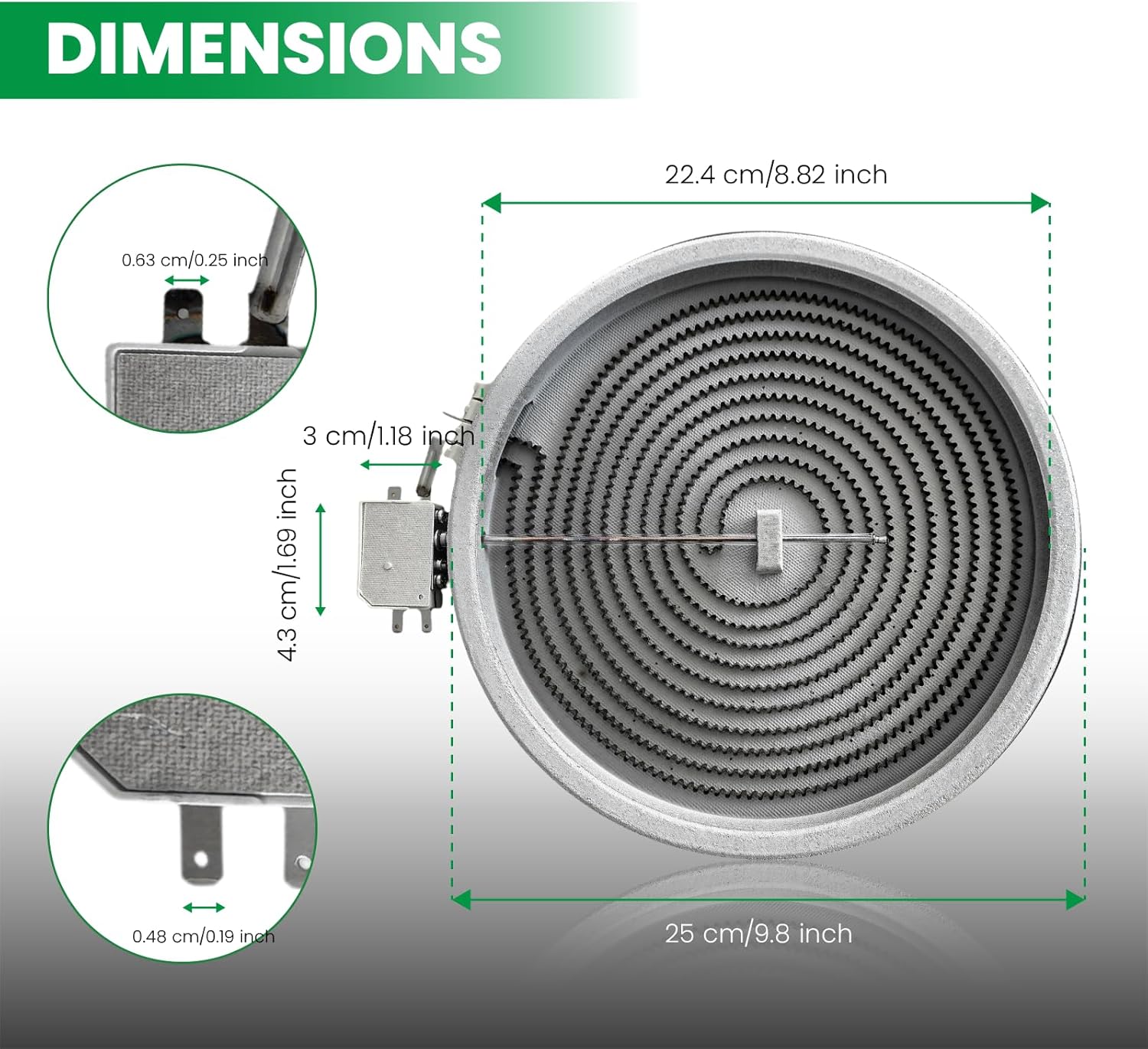 W11047722 8523692 W10248262 10" Single Radiant Surface Element，Compatible with Whirlpool Kenmore Maytag Radiant Element, Replaces WP8273992 PS11775308 AP6041999 Electric Stove Parts