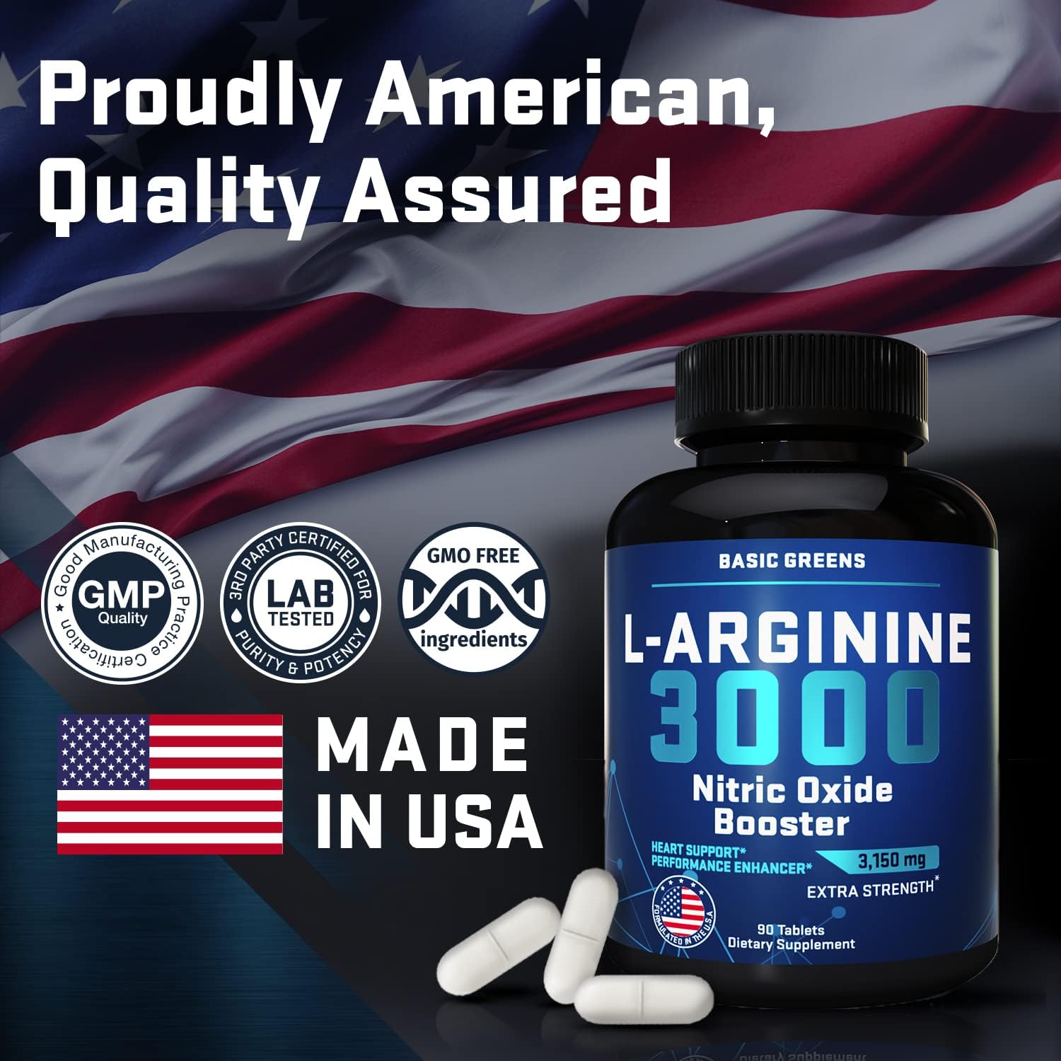 BASIC GREENS L Arginine | Premium L-Arginine Supplement for Men and Women with Nitric Oxide Booster, L-Arginine Workout - High Energy & Stamina, Boost Muscle Size, Faster Muscle Recovery : Health & Household