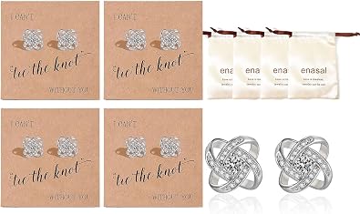 1/4/5/6Pcs Bridesmaid Proposal Gifts,18K Gold Plated Earrings, Love Knot Bridesmaid Earrings from Bride for Wedding