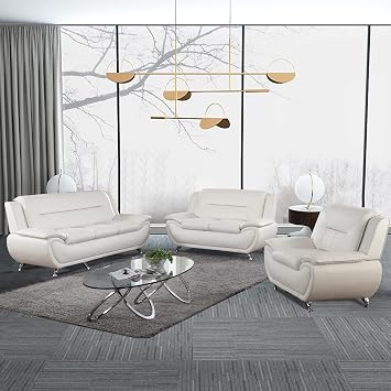 Living Room Sofa Set Leather, Leather Sofa Set Modern Style, Couches for Living Room 3 Piece White