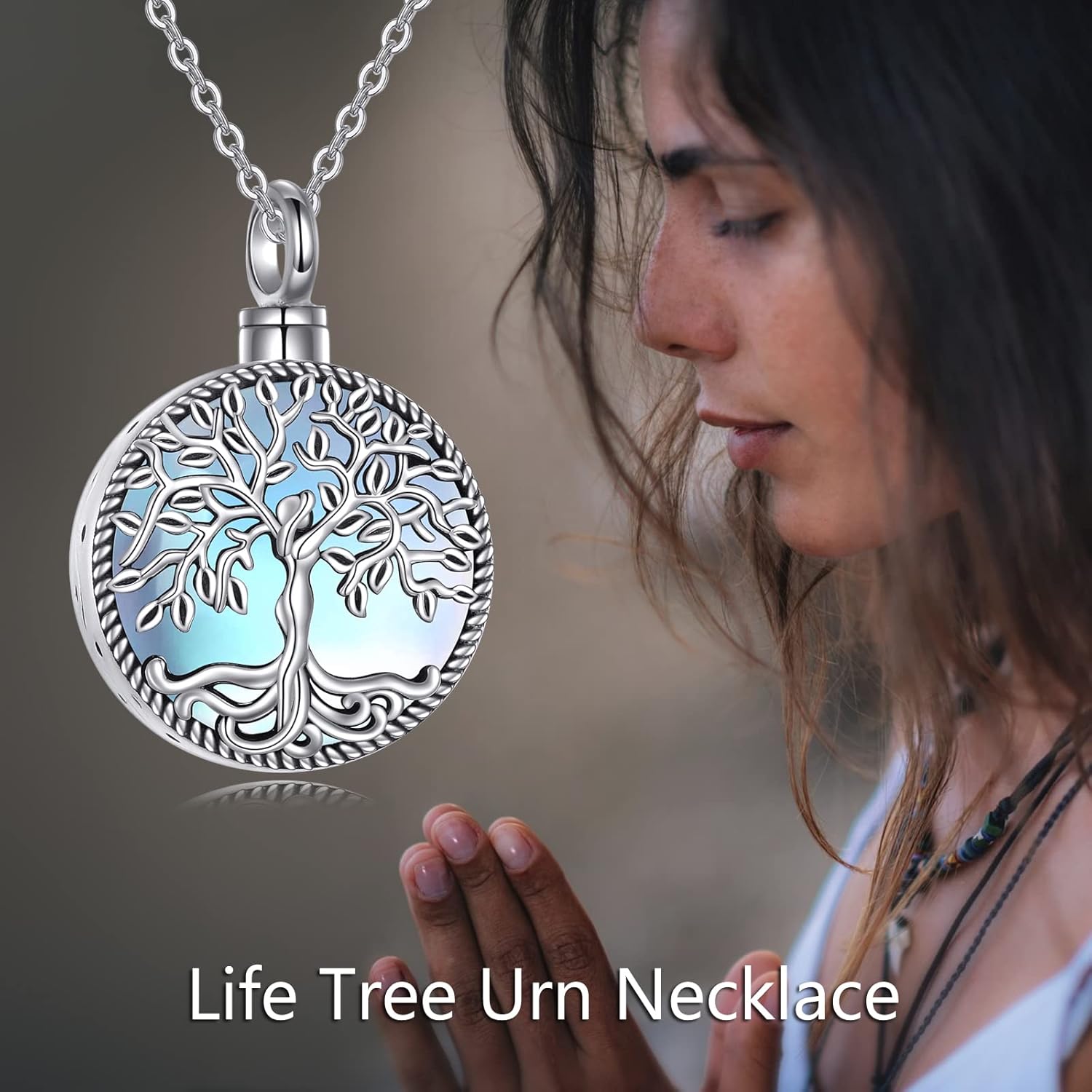 ONEFINITY Urn Necklace for Ashes 925 Sterling Silver Tree of Life Cremation Jewelry for Ashes Abalone Shell Opal Memory Jewelry for Women Men - Image 5