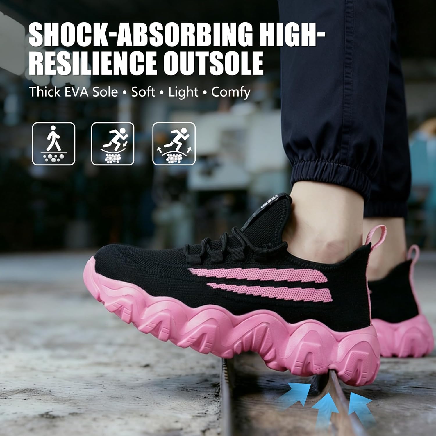 Hogent Steel Toe Shoes for Men Women, Ultra-Lightweight Work Shoes with Shock-Absorbing, Breathable Safety Sneakers Idel for Construction, Warehouse, Factory