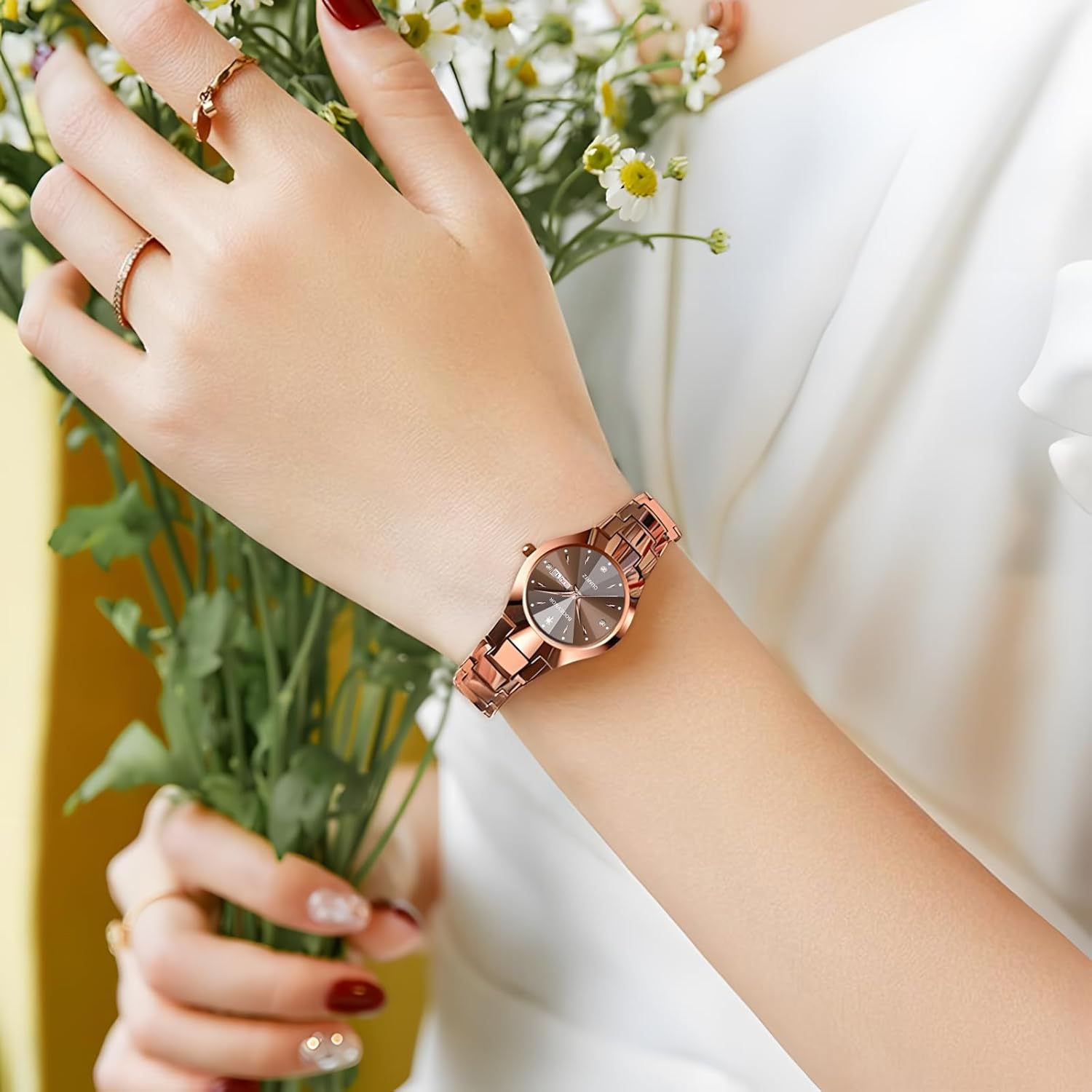 Minimalist Watches for Women Business Dainty Ladies Watches with Day and Date Luxury Stainless Steel Analog Quartz Wrist Watch for Women Waterproof Female Dress Watch - Image 3