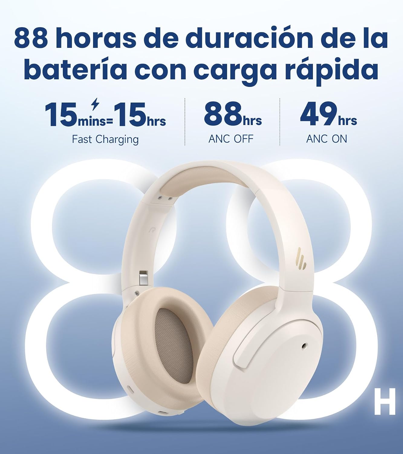 Edifier W820NB Plus Gen 2 Auriculares inalámbricos con cancelación de Ruido sobre el oído, -49 dB ANC, Audio de Alta resolución LDAC, Tiempo de reproducción 88H, Sonido Espacial – Marfil 6