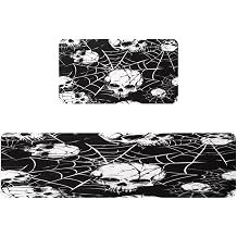 2 Pieces Kitchen Mat Skulls on Spider Web, Non Slip Washable Floor Rug, Absorbent Kitchen Mat Runner Rug for Kitchen, Hallway, Laundry Room