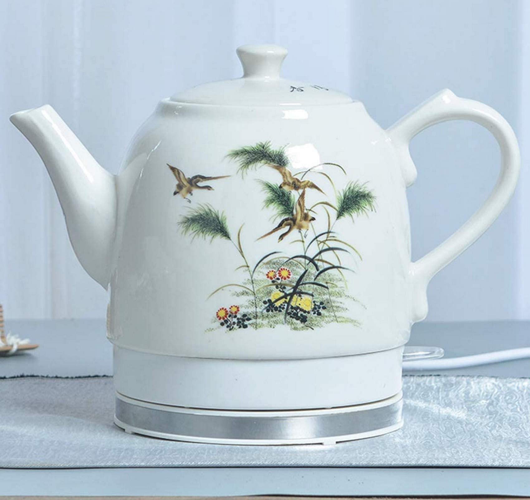 Hervidores, Hervidor eléctrico de cerámica, tetera de agua inalámbrica, tetera retro de 1,5 l, agua rápida de 1000 W para té, café, sopa, base extraíble de avena, apagado automático, protección para
