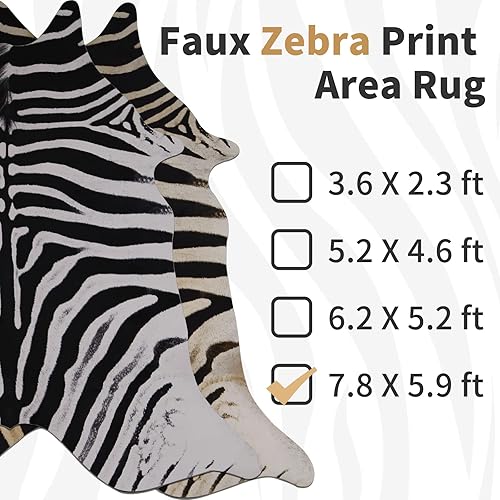 Miniatura 2 de Alfombra grande de cebra de 7.6 x 6.2 pies, alfombras de piel de vaca prémium para dormitorio, sala de estar, comedor, alfombras de animales