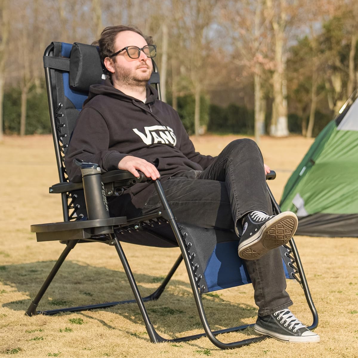 Zero Gravity Chair Oversized Recliner Padded Reclining Patio Chairs Folding XL Anti Gravity Lounge Chair with Adjustable Pillow and Cup Holder for Outdoor Camping Patio Lawn