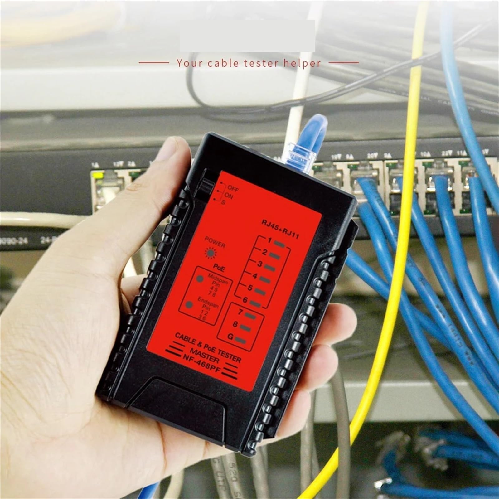 Netzwerkkabeltester, Netzwerkkabeltester, PoE RJ11 RJ45 Durchgangstest-Detektor-Tools,für Netzwerkkabel