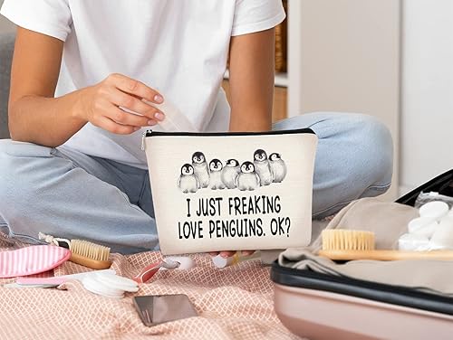 Miniatura 4 de Bolsa de maquillaje con texto en inglés "I Just Freaking Love Penguins OK", bonita bolsa de cosméticos de pingüino, regalo para adolescentes y