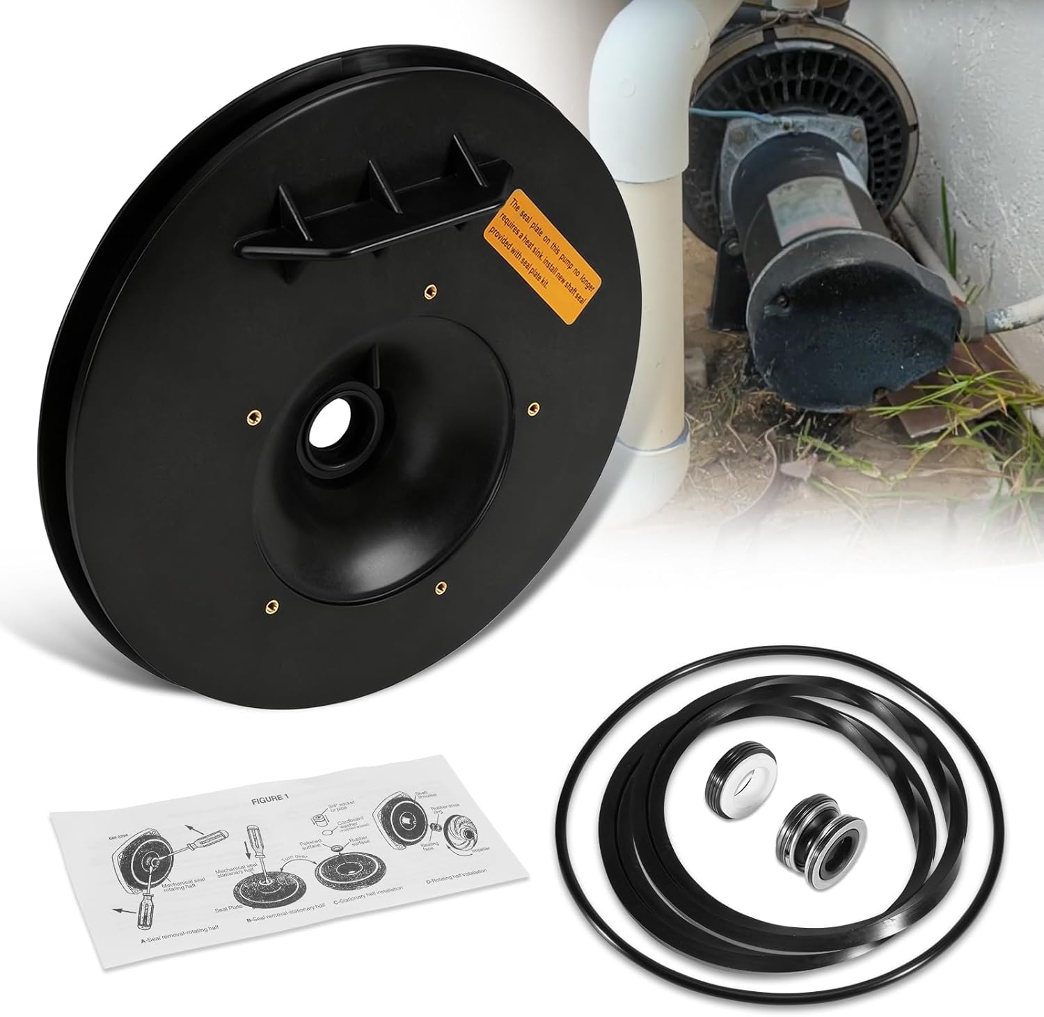 C203-193P Seal Plate Kit Fit for Pentair Sta-Rite Max-E-Glas Dura-Glas Pool and Spa Inground Pump, Includes Shaft Seal/Sealing O-Ring/Rubber Seat Ring