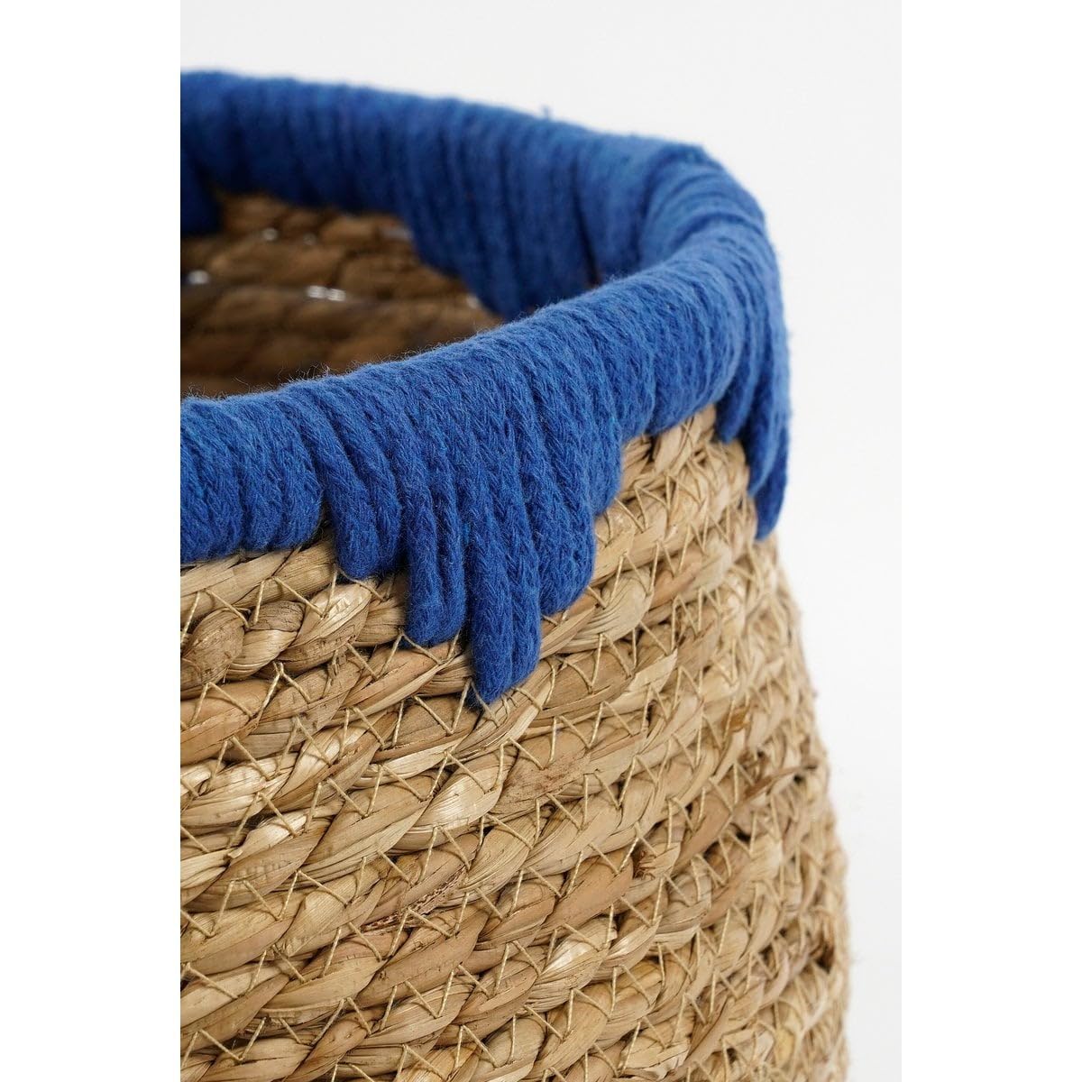 Lot de 3 Paniers à Plantes en Jonc de Mer et Coton, Décoration, Bleu