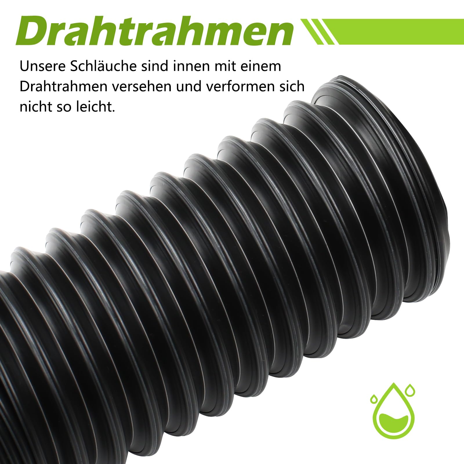 Drain de Gouttière, 23x23cm Regard Eau Pluviale avec 1,55m Flexible Pouces, Pluie Drain, Tuyau de Descente de Gouttière pour Pelouse, Ciment, Sol