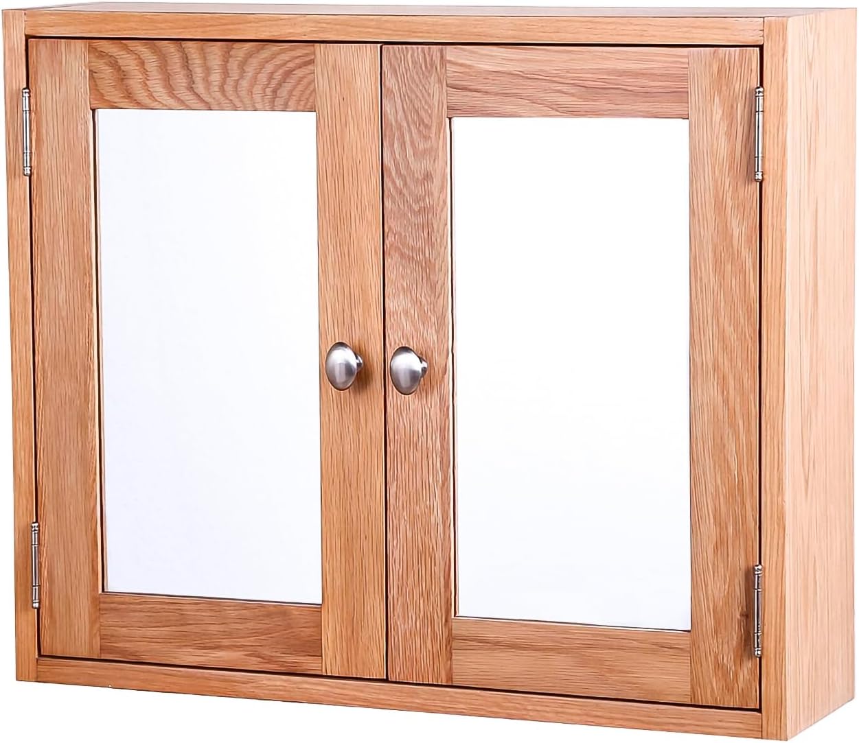 Hallowood Furniture Waverly Oak Bathroom Wall Cabinet with Mirror, 2 Door Bathroom Storage Cabinet with Adjustable Shelf, Wooden Wall Display Cabinets for Modern & Traditional Interiors