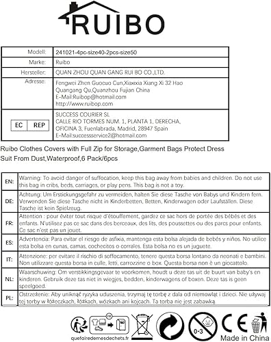 Miniatura 7 de Ruibo Bolsas de ropa colgantes para almacenamiento, cubierta de ropa transparente, vestido, bolsas de traje con cremallera completa para