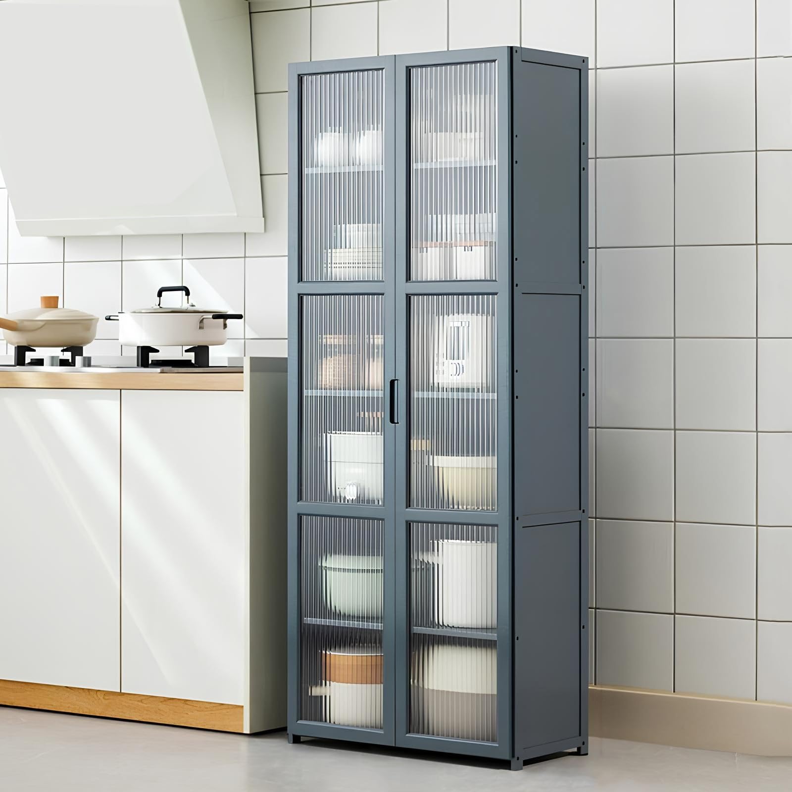 Armadietto da cucina autoportante con ante e ripiani regolabili, versatile, per soggiorno e sala da pranzo (60 x 30 x 150 cm)