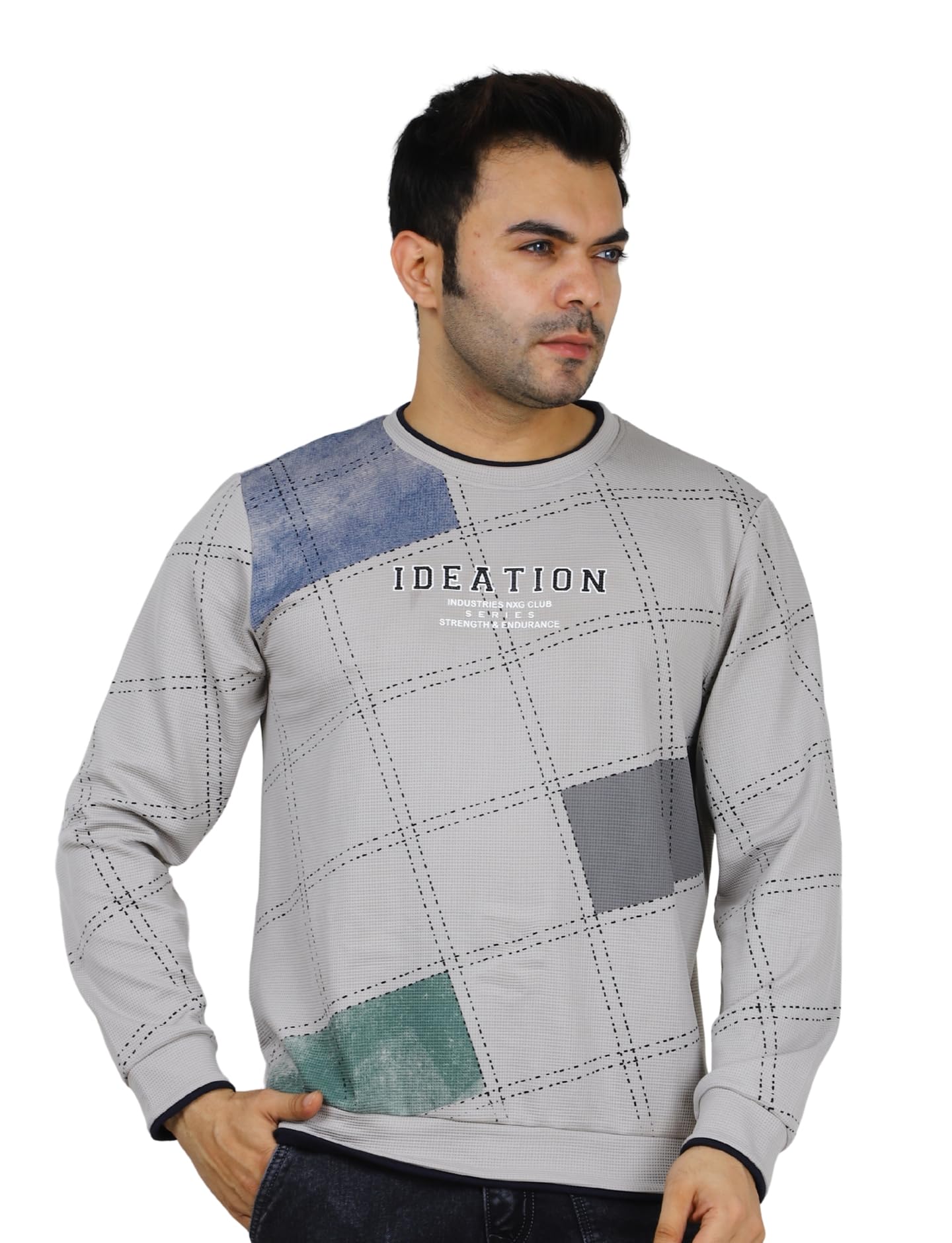 nexgen club Men's Sweatshirt Full Sleeve Pullover Rib Cuffs Crew Neck Winter All Over Print Front Back Sleeves Waistband Chest Typography Knitted Cotton for Man and Boy Unisex Gen Z-picture-10