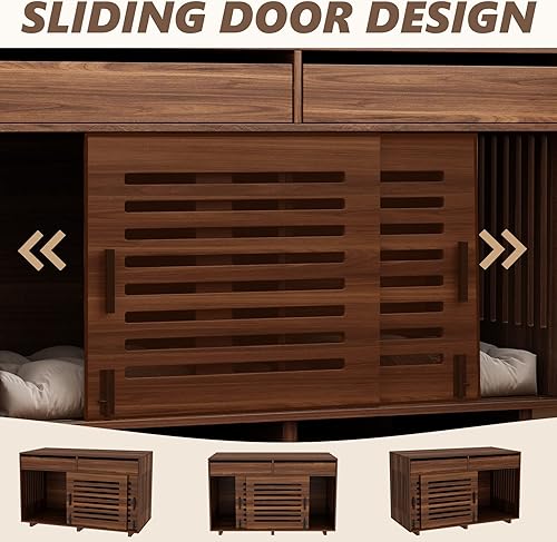 Miniatura 5 de Muebles de jaula para perros, jaula de madera de 47.3 pulgadas con 2 cajones y divisor, jaula resistente para perros medianos o 2 perros pequeños en