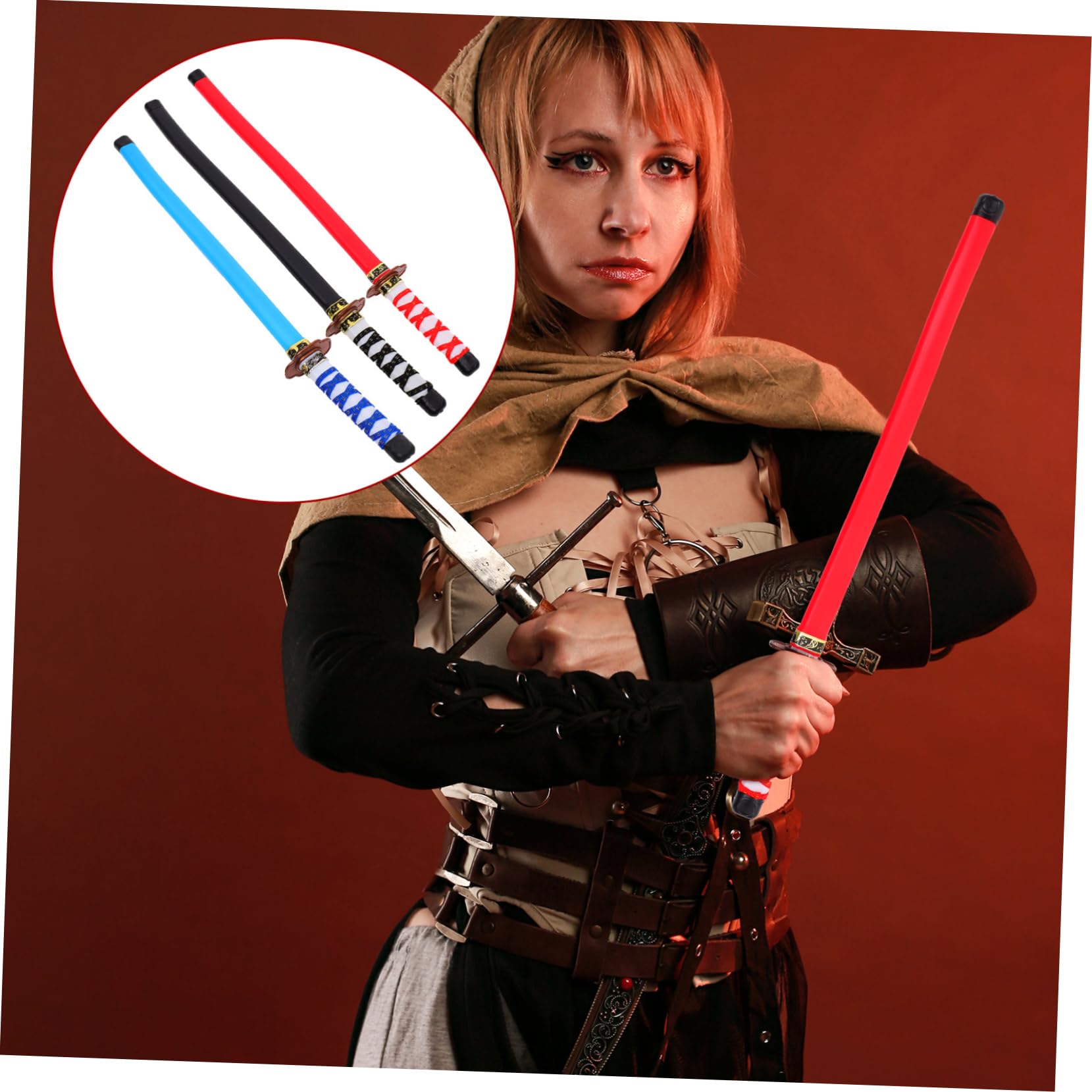 VANZACK Spade Giocattolo Katana in Plastica Sicure per Ragazzi Cosplay 3 Pezzi Adatte per Feste, Halloween e Role Play
