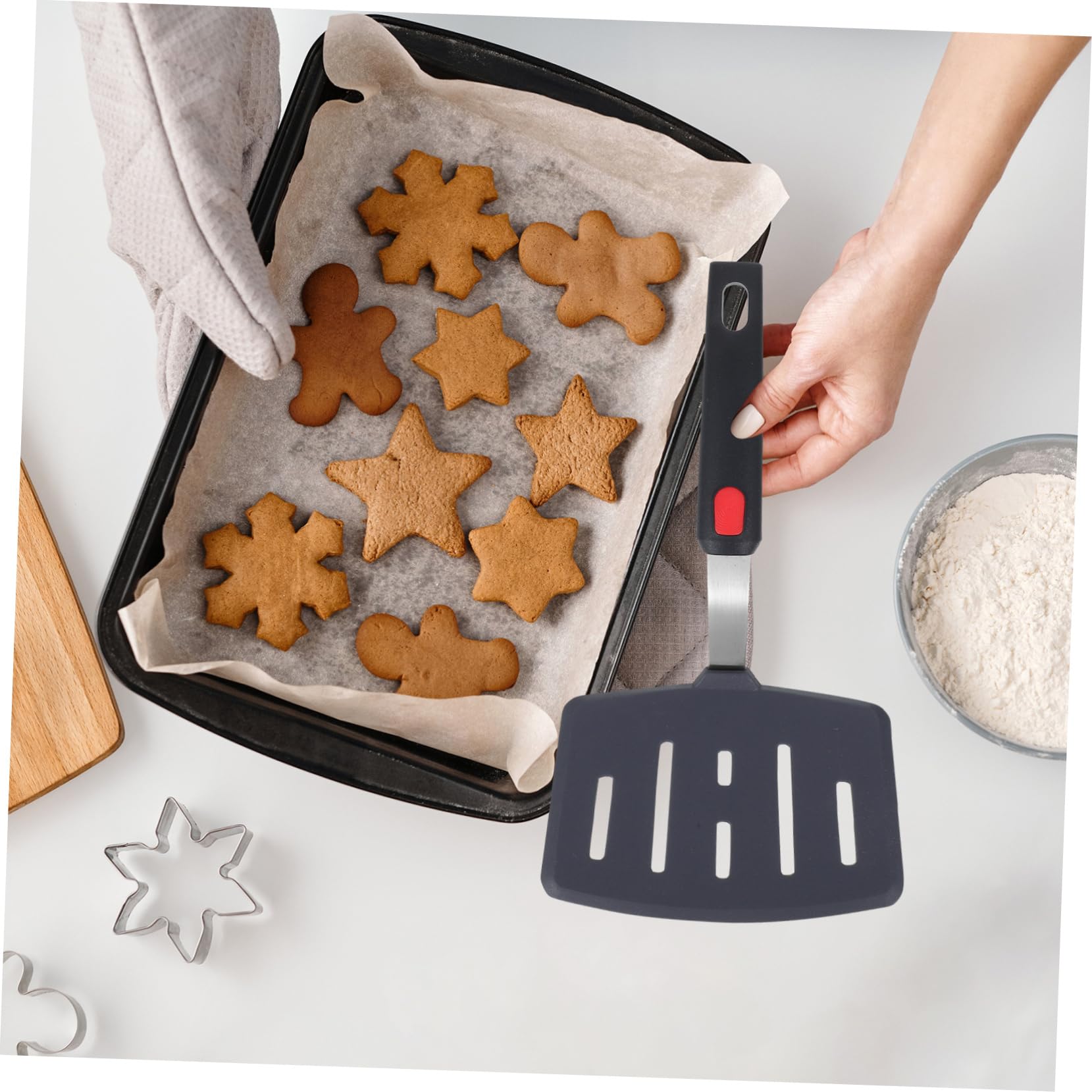 Cabilock Spatule en silicone avec fentes, résistante à la chaleur, flexible, large spatule pour revêtements antiadhésifs de cuisine