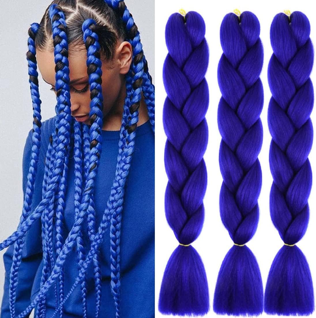 Eugenia Jumbo Braiding Hair 3pcs Blue Synthetic Ombre braiding Hair Kanekalon Braiding High Temperature Fiber Crochet Twist Braids (3pcs, 24")