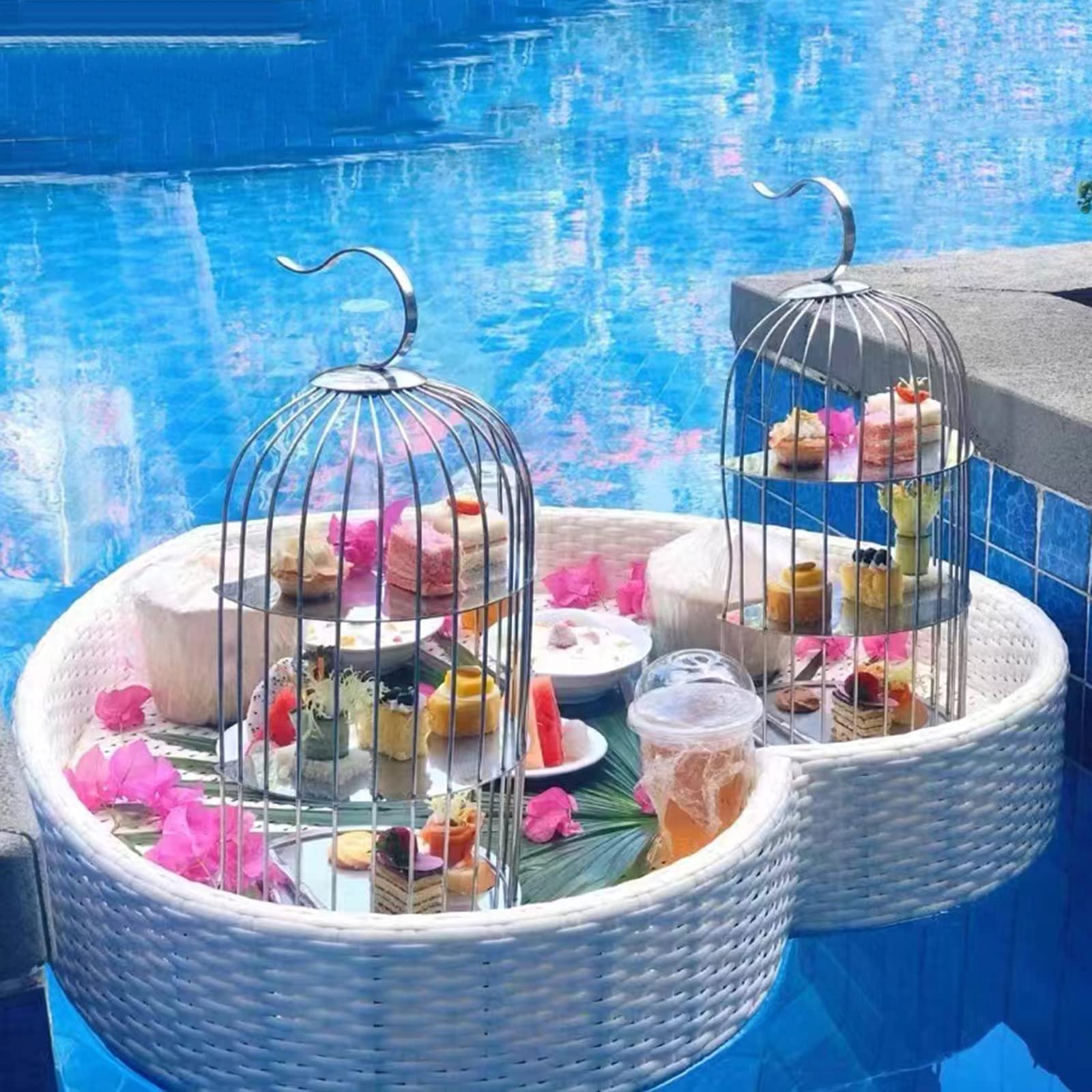 Mesa de Bandeja Flotante para Piscina Fiestas al Aire Libre, Desayuno multifunción, Enfriador Bebidas Beber en la Piscina, Barra Servicio Juegos Agua Libre Verano,White