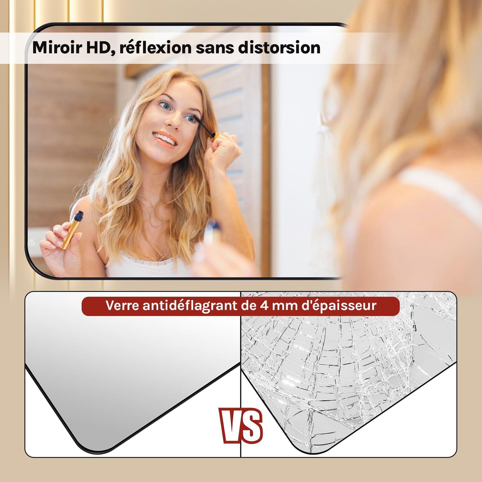 WOLTU Miroir Mural Rectangulaire 40x30 cm, Miroir Salle de Bain, Cadre en Métal Noir, avec Film Anti-éclats, Miroir Décoratif pour Salon, Chambre, Entrée, Couloir, Moderne