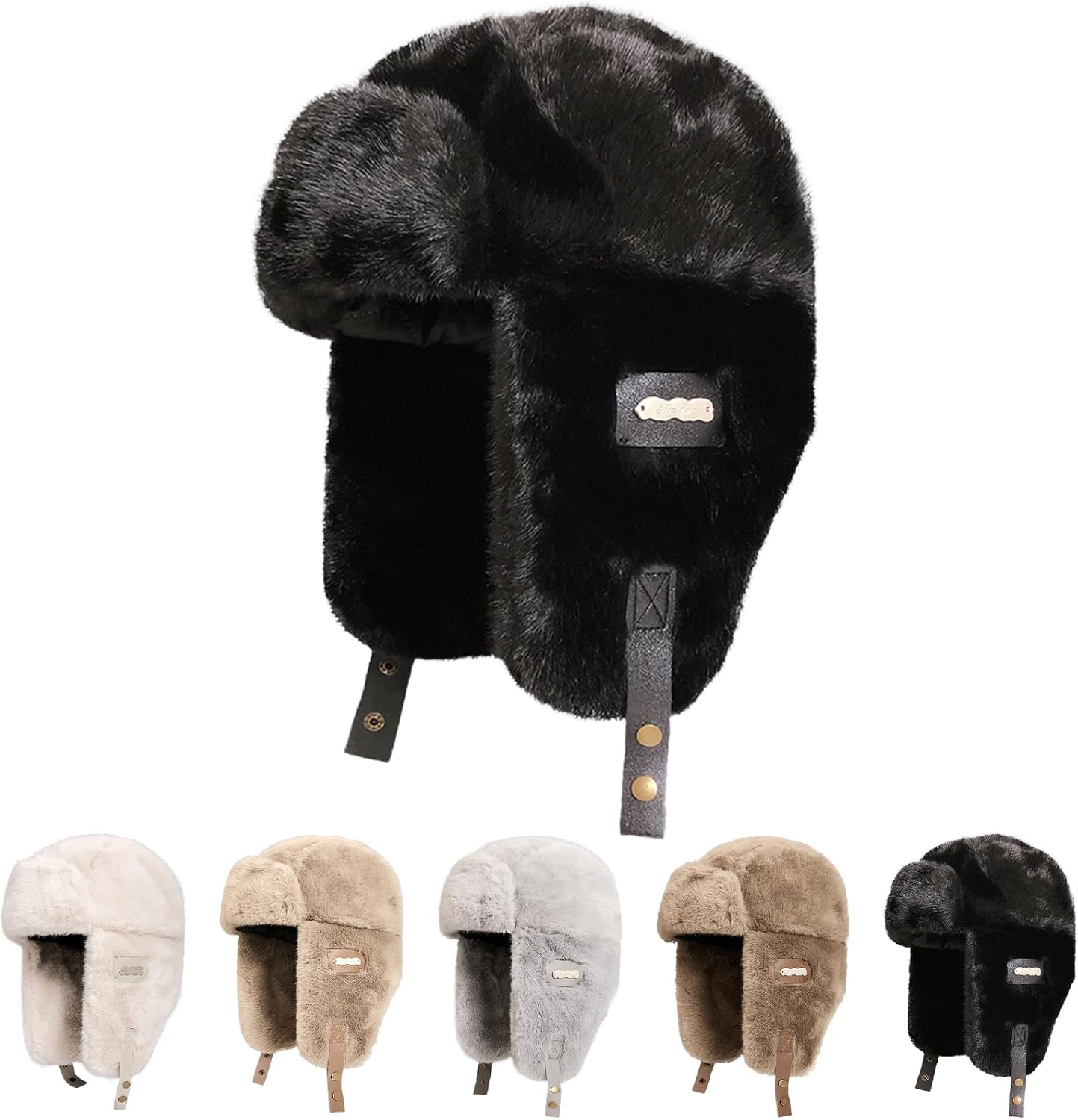 Piecees Fur Trapper Hat for Women Men Winter Hats with Ear Flaps Fuzzy Russian Ushanka Fluffy Snow Hat for Cold Weather Warm