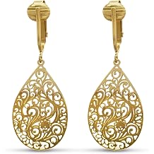 Aloha Earrings Small Victorian Filigree Teardrop Non Pierced Clip On Dangling Earrings