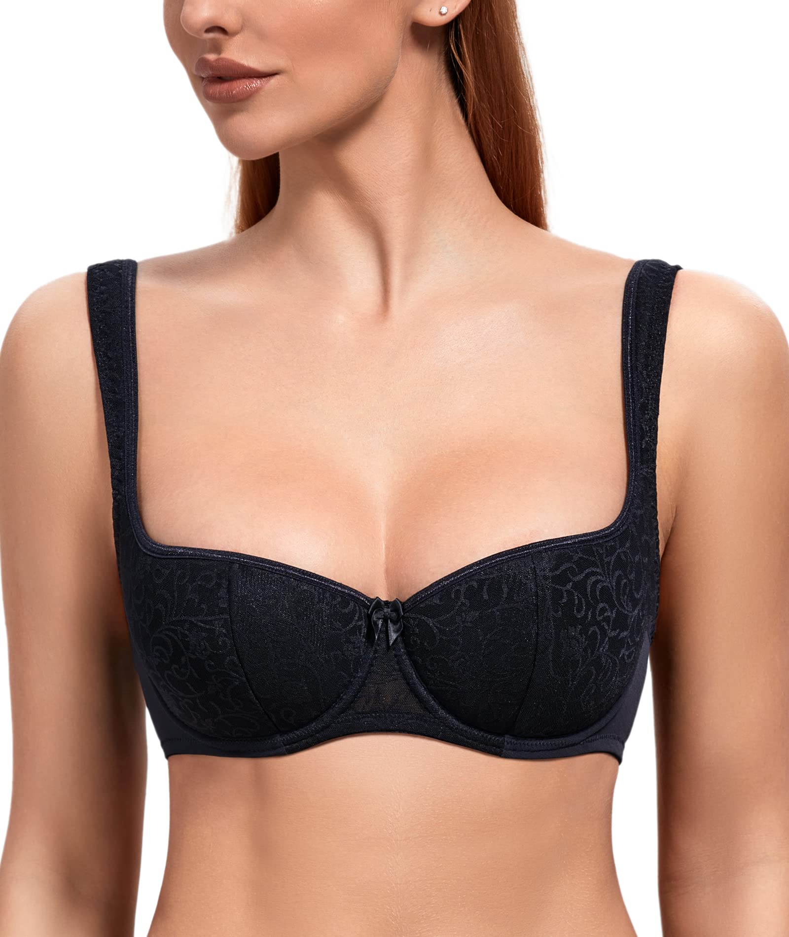 DotVol Women's Plus Size Wide Straps Lace Demi Underwire Lightly Padded Balconette Bra