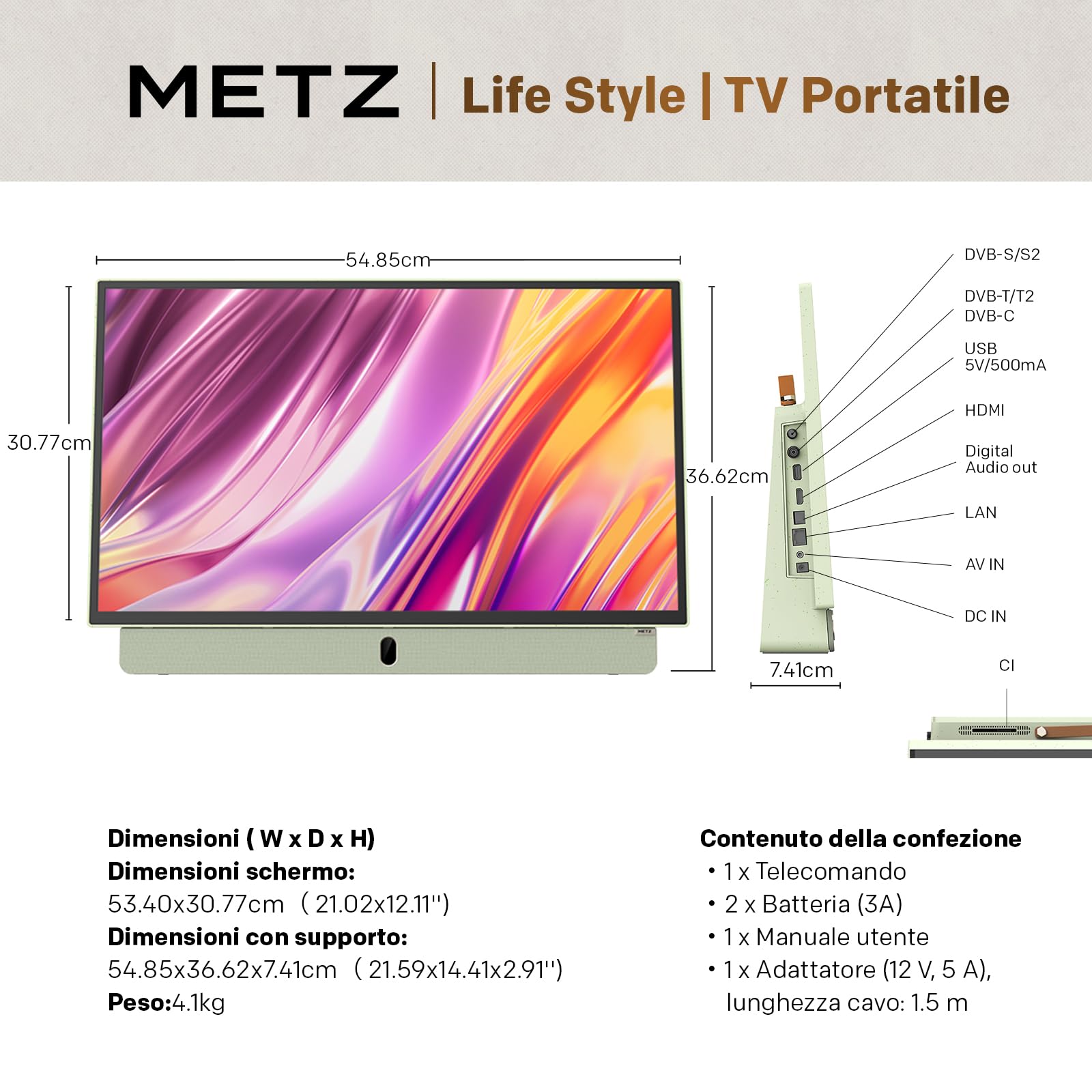 Metz MPE7200Z TV Portatile 24 Pollici Batteria Integrata - Dettaglio