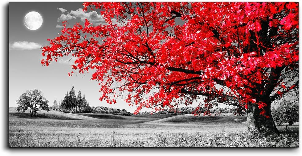 MHARTK66 wall art for living room Simple Life red moon tree scenery Abstract painting office Wall Art Decor 24" x 48" single Pieces Canvas Prints Ready to Hang for Home Decoration