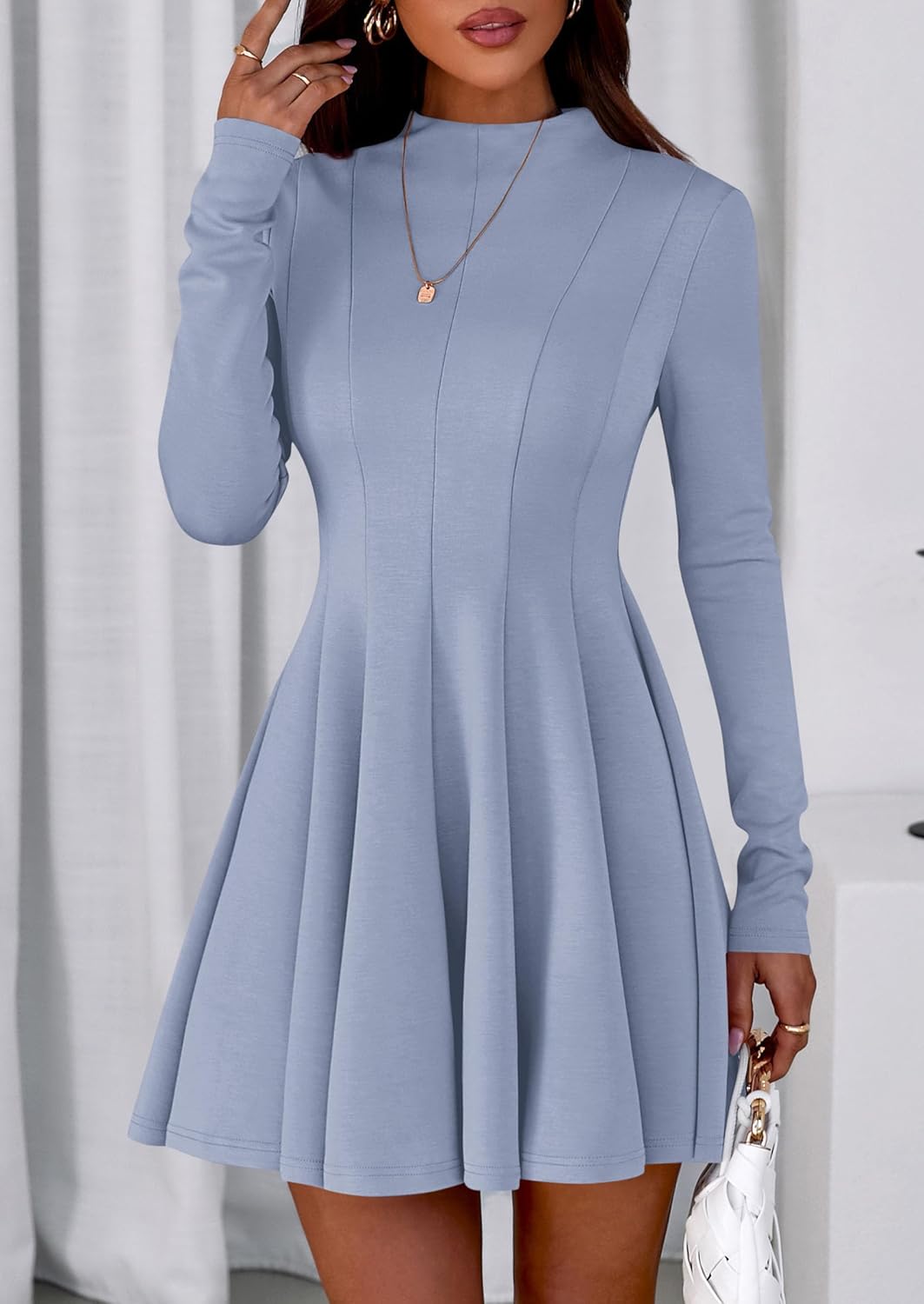 PRETTYGARDEN Fall Dresses for Women Elegant Classy 2026 Casual Long Sleeve Swing A Line Ruffle Short Homecoming Party Dress - Image 7