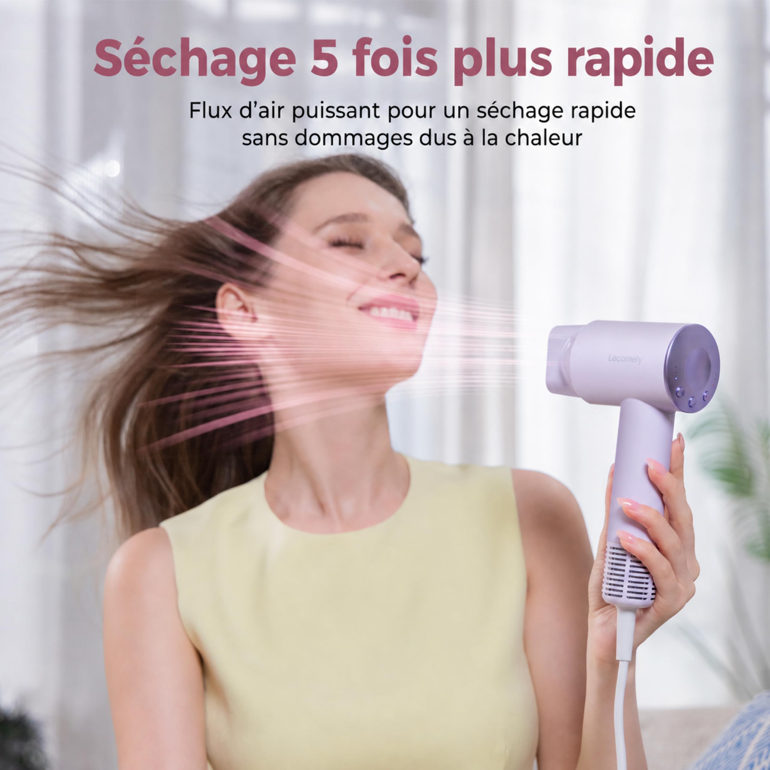 Sèche-cheveux de voyage léger et compact, bi-tension automatique 110–240 V, 312 g hors cordon, séchage rapide, ionique anti-frisottis, 5 températures et 3 vitesses – Lecomely S4AT