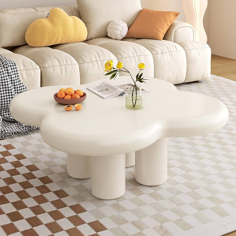Amazon.com: QEZEOM Cream White Coffee Table, Irregular