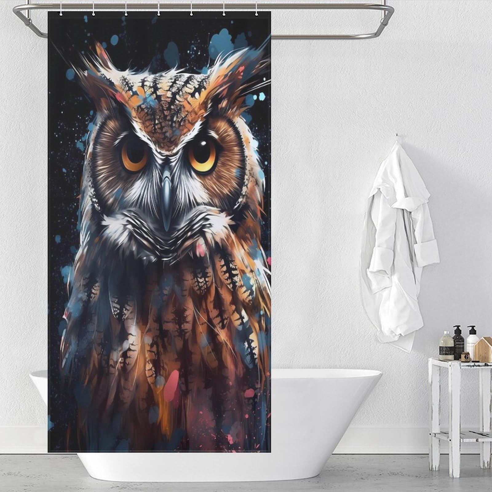 Rideau de douche polyester épais durable art numérique hibou 90x180