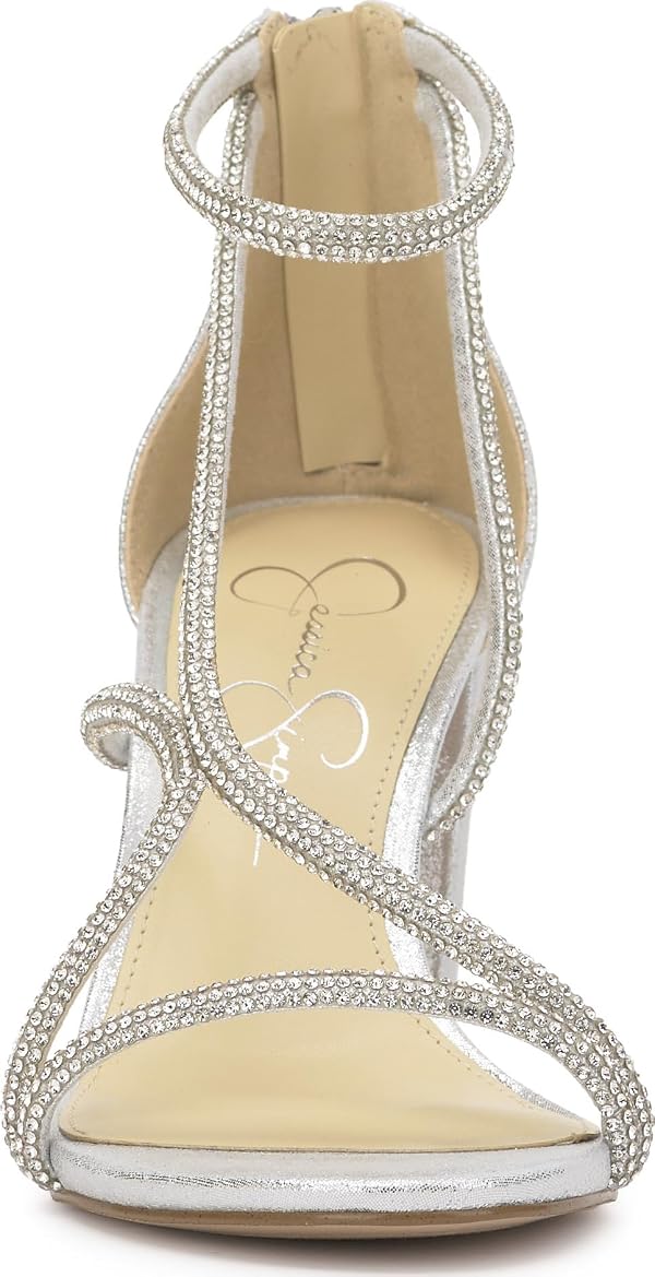 Jessica Simpson Shiny Strappy Block Heel Sandal, Silver, 6 by Jessica Simpson - Used condition - US$47.53