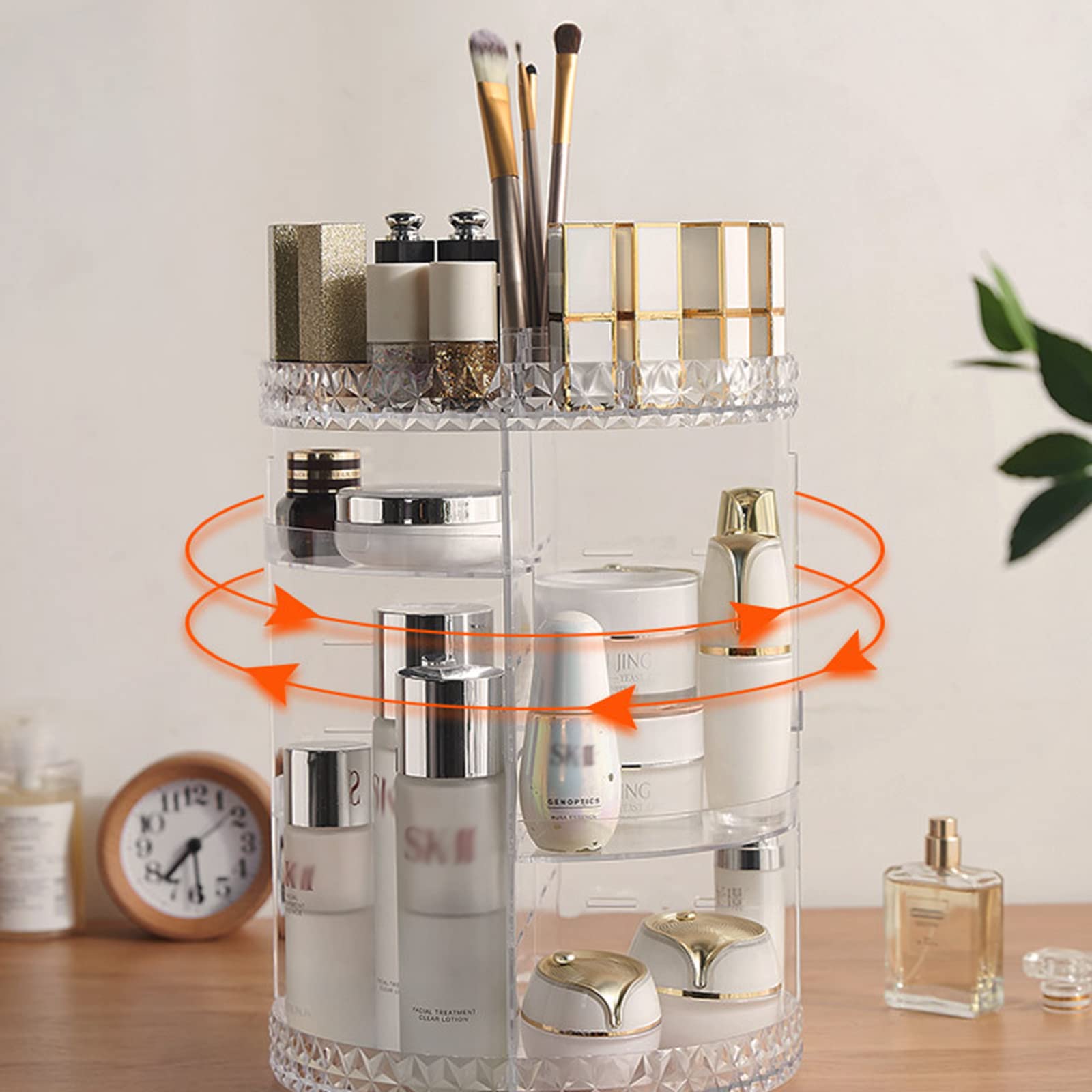 Yuehuamech Makeup Organiser Rotating Makeup Organiser Rotating Cosmetic Display Stand Storage Box Cosmetic Organizer for Countertop Vanity Bathroom Bedroom - Image 3